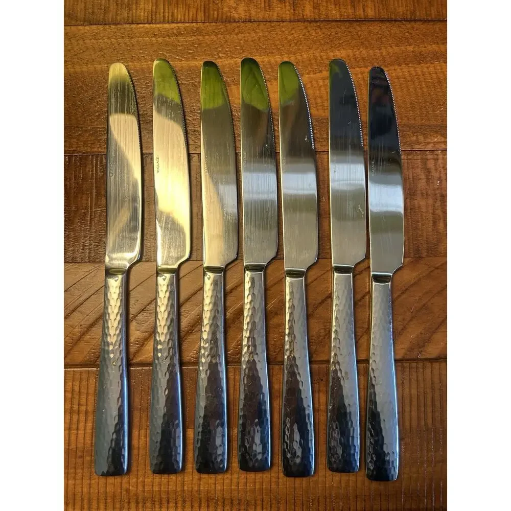 Wallace Continental Hammered Handle Set of 7 Dinner Knives 18/10 Stainless Steel